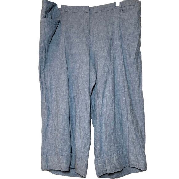Lane Bryant Linen Cropped Pants Flat Front Above The Knee Hook & Eye Blue 18 - Picture 1 of 4